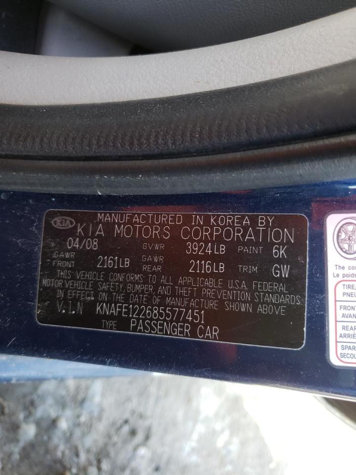 Photo 10 from auction – 2008 KIA SPECTRA EX with VIN KNAFE122685577451
