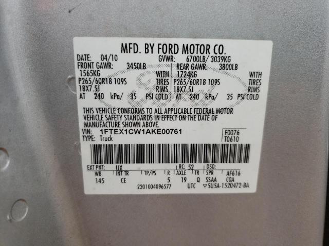 Photo 10 from auction – 2010 FORD F150 SUPER with VIN 1FTEX1CW1AKE00761