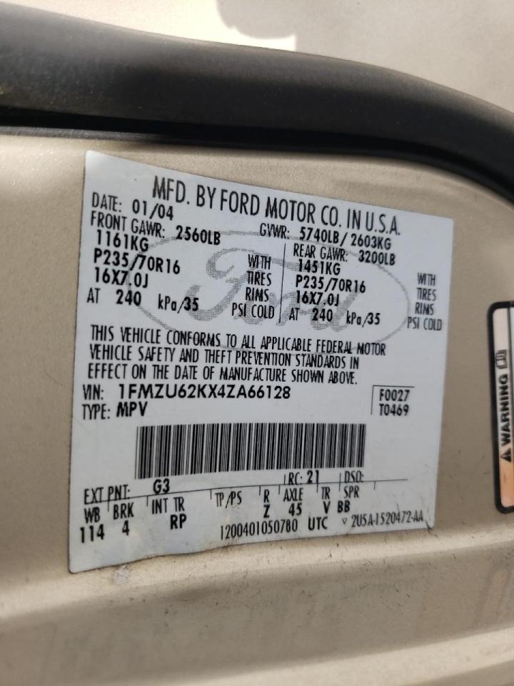 Photo 10 from auction – 2004 FORD EXPLORER X with VIN 1FMZU62KX4ZA66128