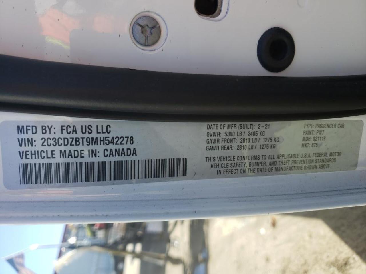 Photo 10 from auction – 2021 DODGE CHALLENGER with VIN 2C3CDZBT9MH542278