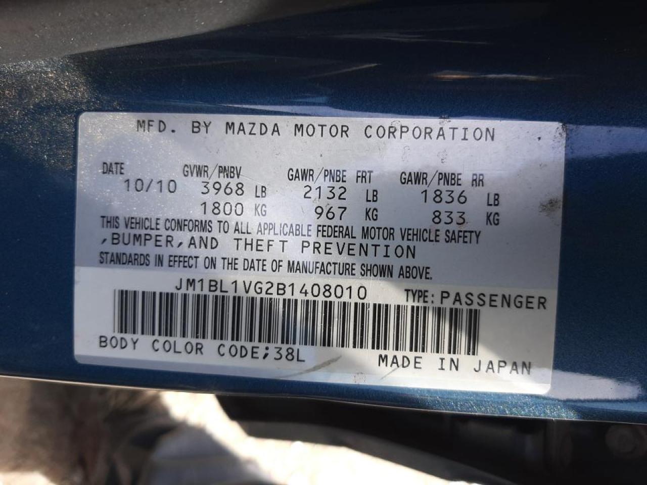 Photo 10 from auction – 2011 MAZDA 3 I with VIN JM1BL1VG2B1408010