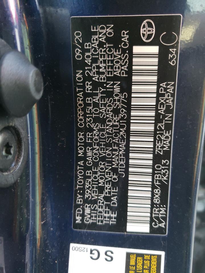 Photo 10 from auction – 2021 TOYOTA COROLLA LE with VIN JTDEPMAE2MJ139775