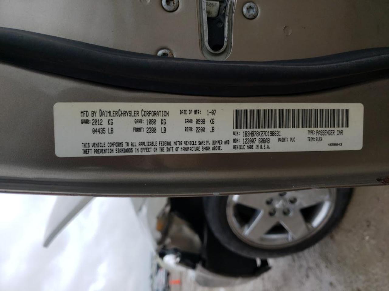 Foto 10 de la subasta – 2007 DODGE CALIBER R/ con VIN 1B3HB78K27D198631