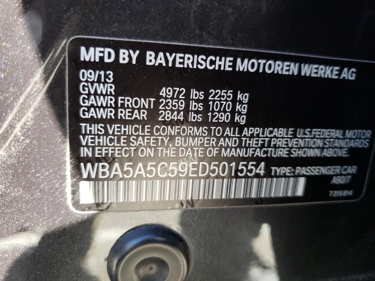 Photo 10 from auction – 2014 BMW 528 I with VIN WBA5A5C59ED501554