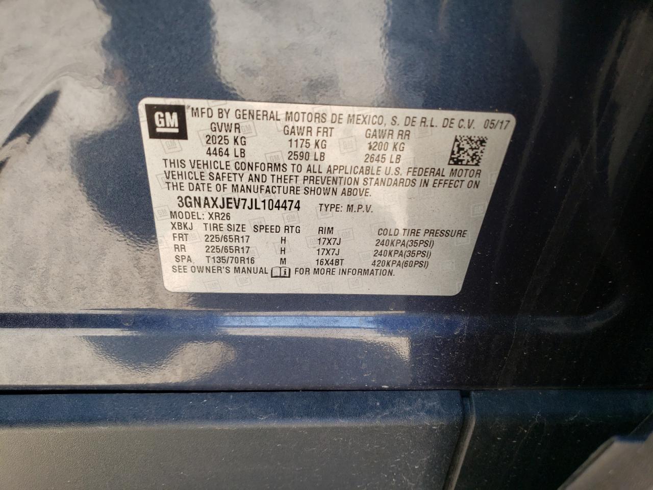 Photo 10 from auction – 2018 CHEVROLET EQUINOX with VIN 3GNAXJEV7JL104474