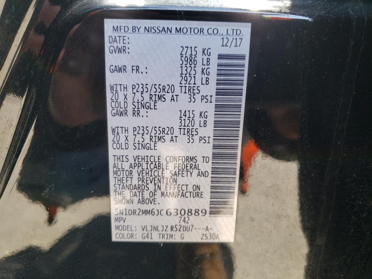 Photo 10 from auction – 2018 NISSAN PATHFINDER with VIN 5N1DR2MM6JC630889