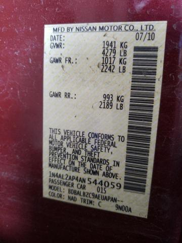 Photo 10 from auction – 2010 NISSAN ALTIMA BAS with VIN 1N4AL2AP4AN544059