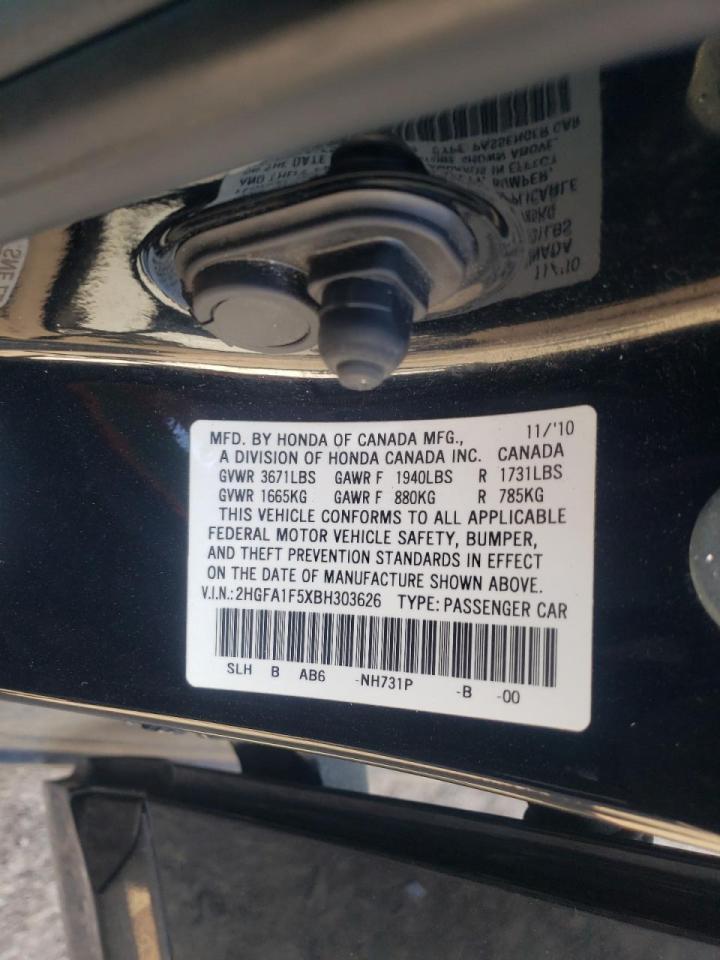 Photo 10 from auction – 2011 HONDA CIVIC LX with VIN 2HGFA1F5XBH303626