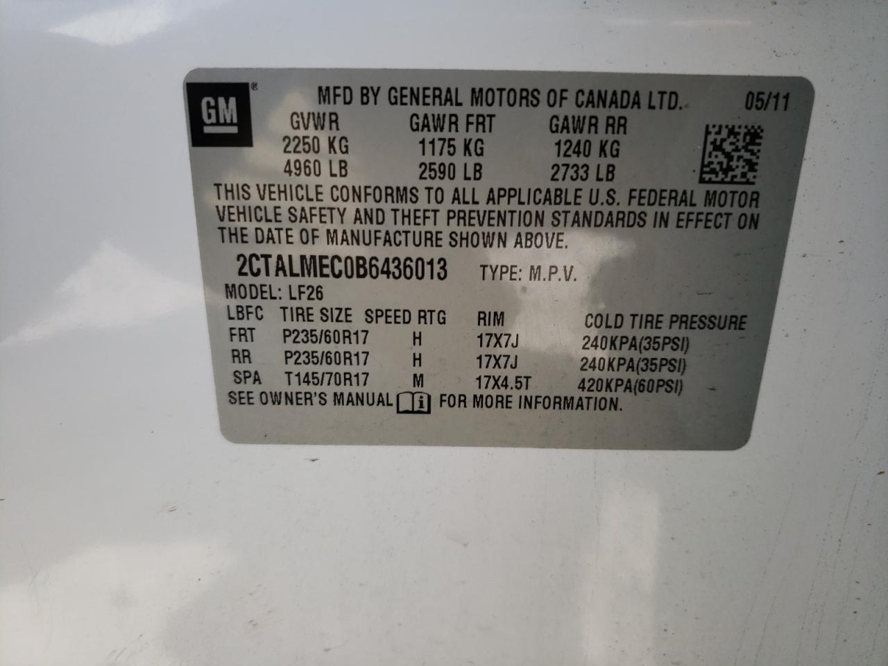 Photo 10 from auction – 2011 GMC TERRAIN SL with VIN 2CTALMEC0B6436013