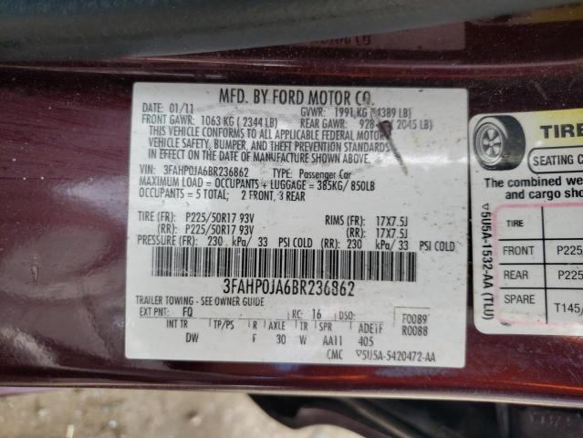 Photo 10 from auction – 2011 FORD FUSION SEL with VIN 3FAHP0JA6BR236862