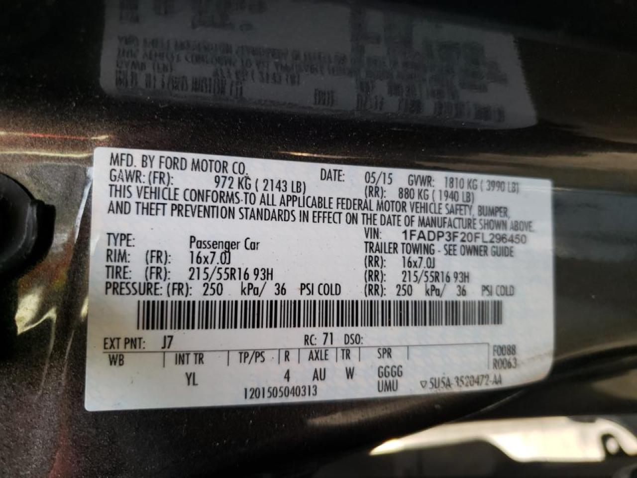 Photo 10 from auction – 2015 FORD FOCUS SE with VIN 1FADP3F20FL296450