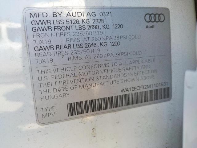 Photo 10 from auction – 2021 AUDI Q3 PREMIUM with VIN WA1EECF32M1101531