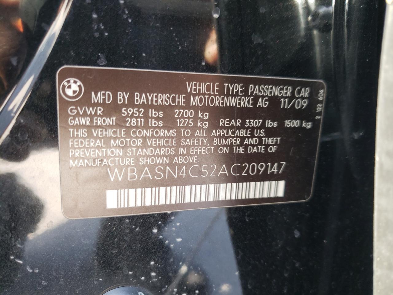 Photo 10 from auction – 2010 BMW 550 GT with VIN WBASN4C52AC209147