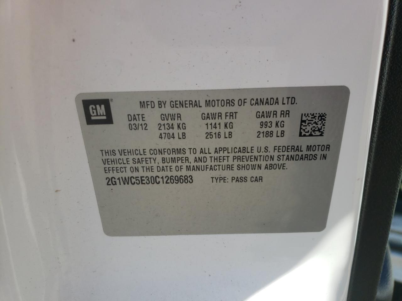 Photo 10 from auction – 2012 CHEVROLET IMPALA LTZ with VIN 2G1WC5E30C1269683
