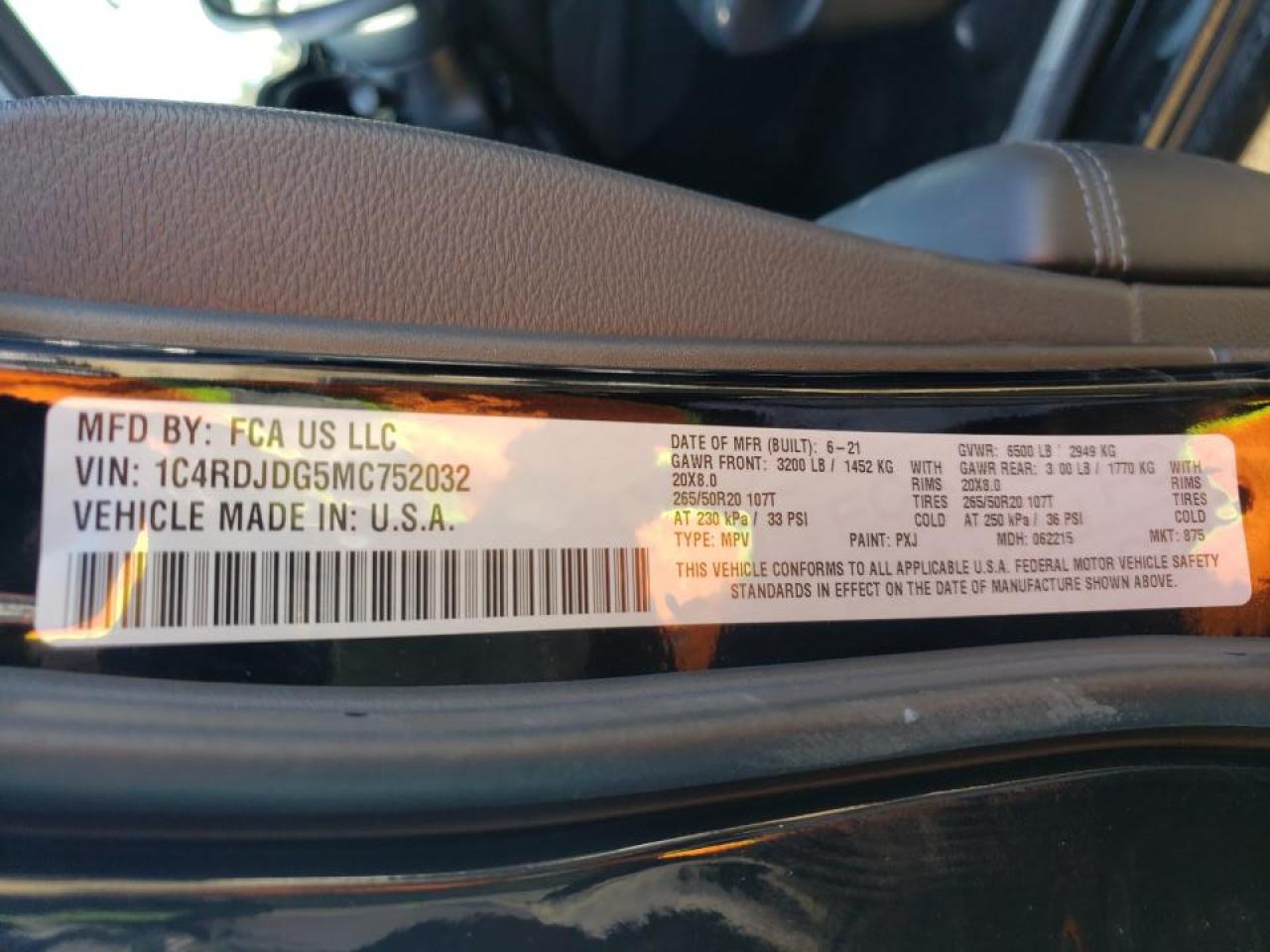 Photo 10 from auction – 2021 DODGE DURANGO GT with VIN 1C4RDJDG5MC752032