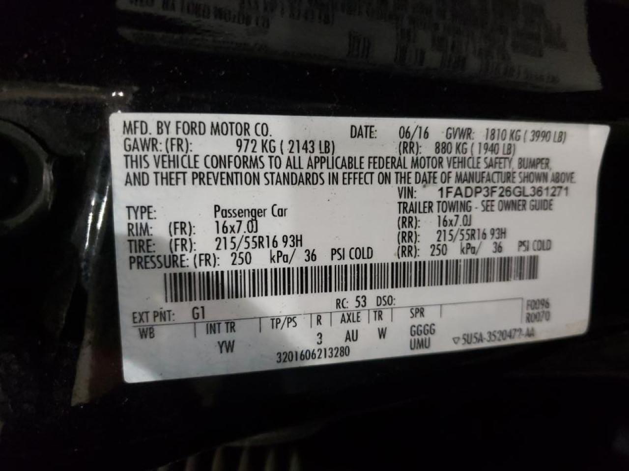 Photo 10 from auction – 2016 FORD FOCUS SE with VIN 1FADP3F26GL361271
