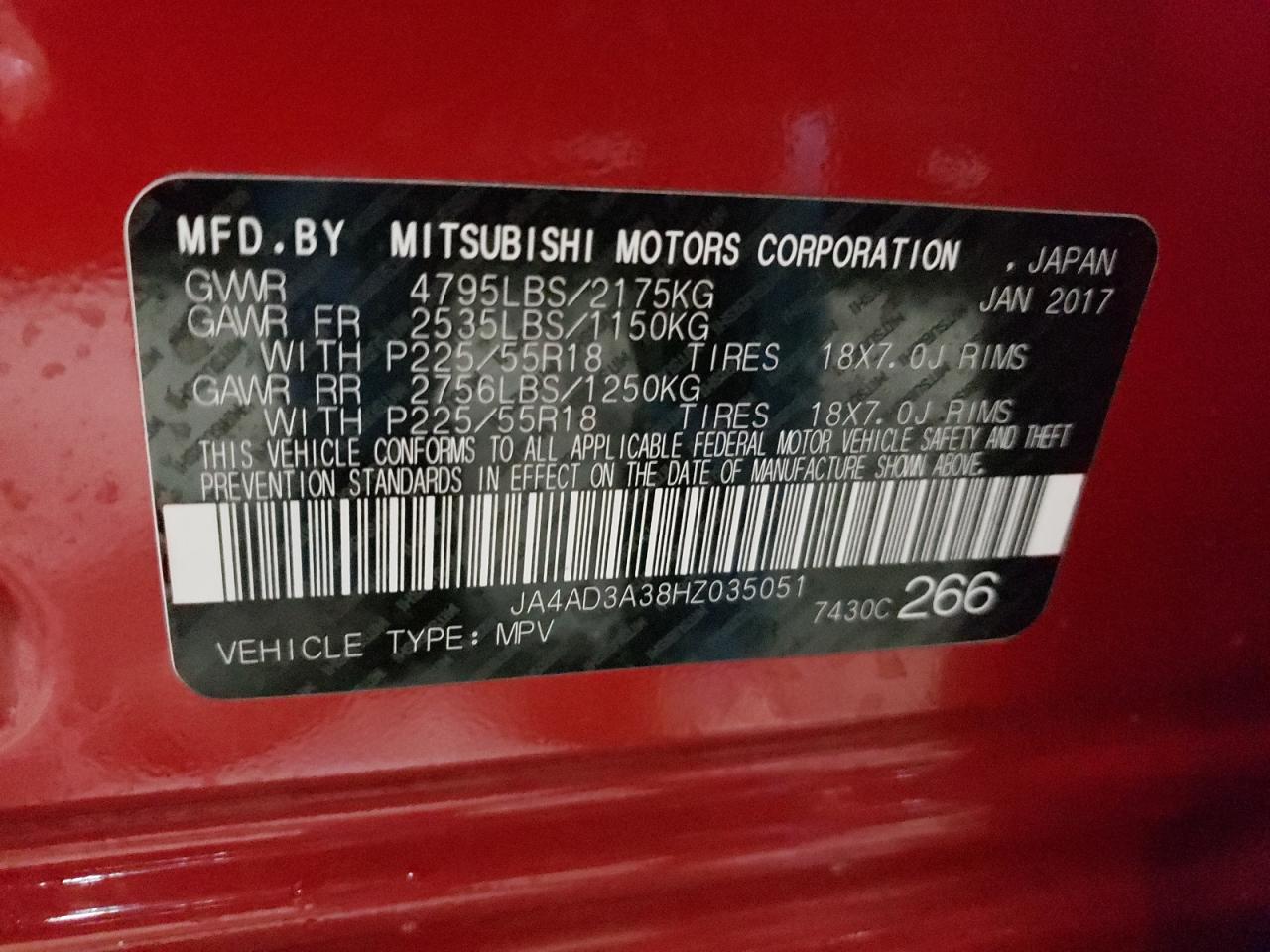 Photo 10 from auction – 2017 MITSUBISHI OUTLANDER with VIN JA4AD3A38HZ035051