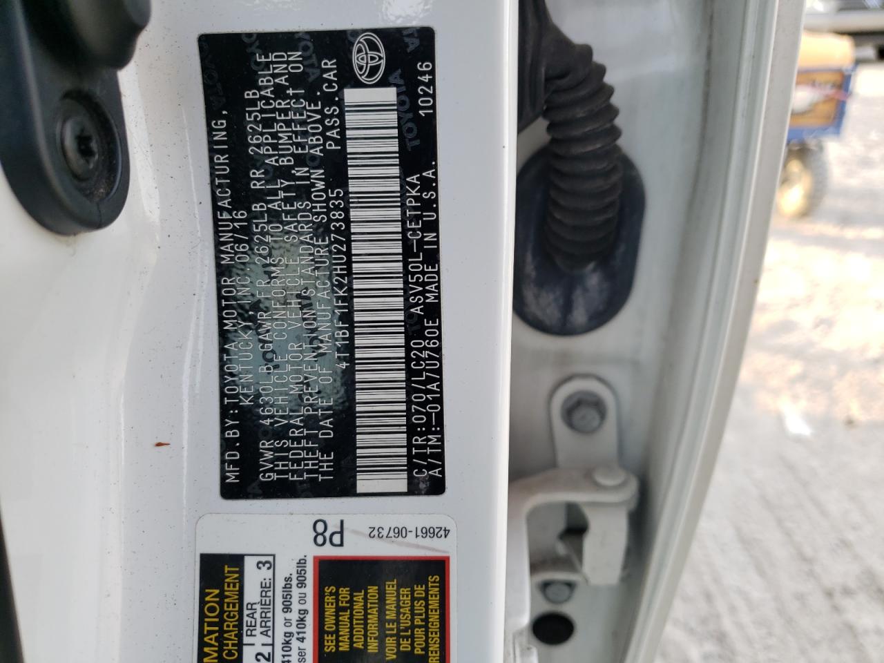 Photo 10 from auction – 2017 TOYOTA CAMRY LE with VIN 4T1BF1FK2HU273835
