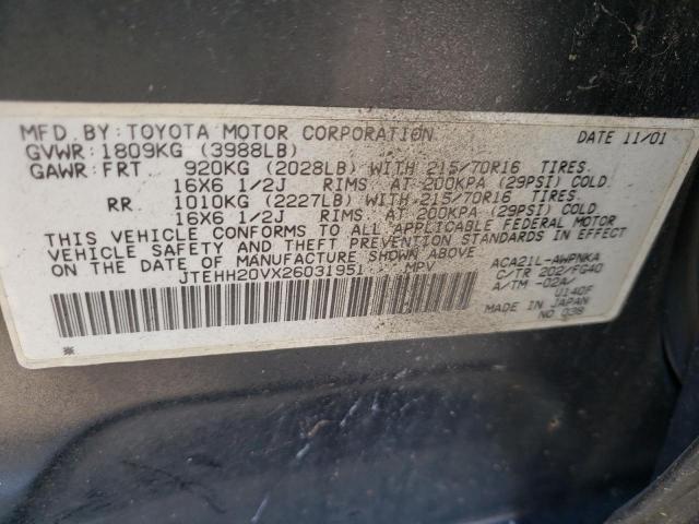 Photo 10 from auction – 2002 TOYOTA RAV4 with VIN JTEHH20VX26031951
