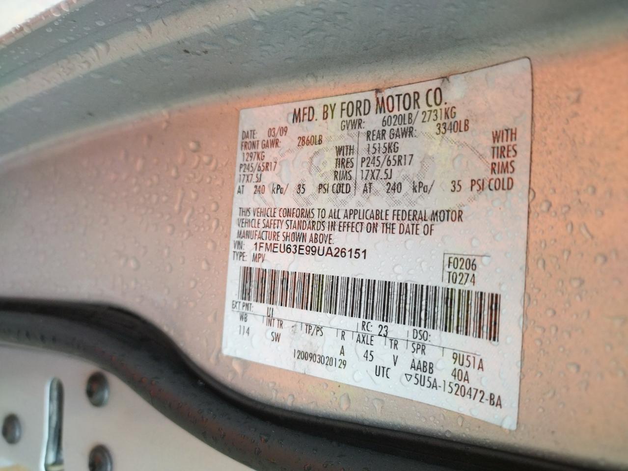 Photo 10 from auction – 2009 FORD EXPLORER X with VIN 1FMEU63E99UA26151