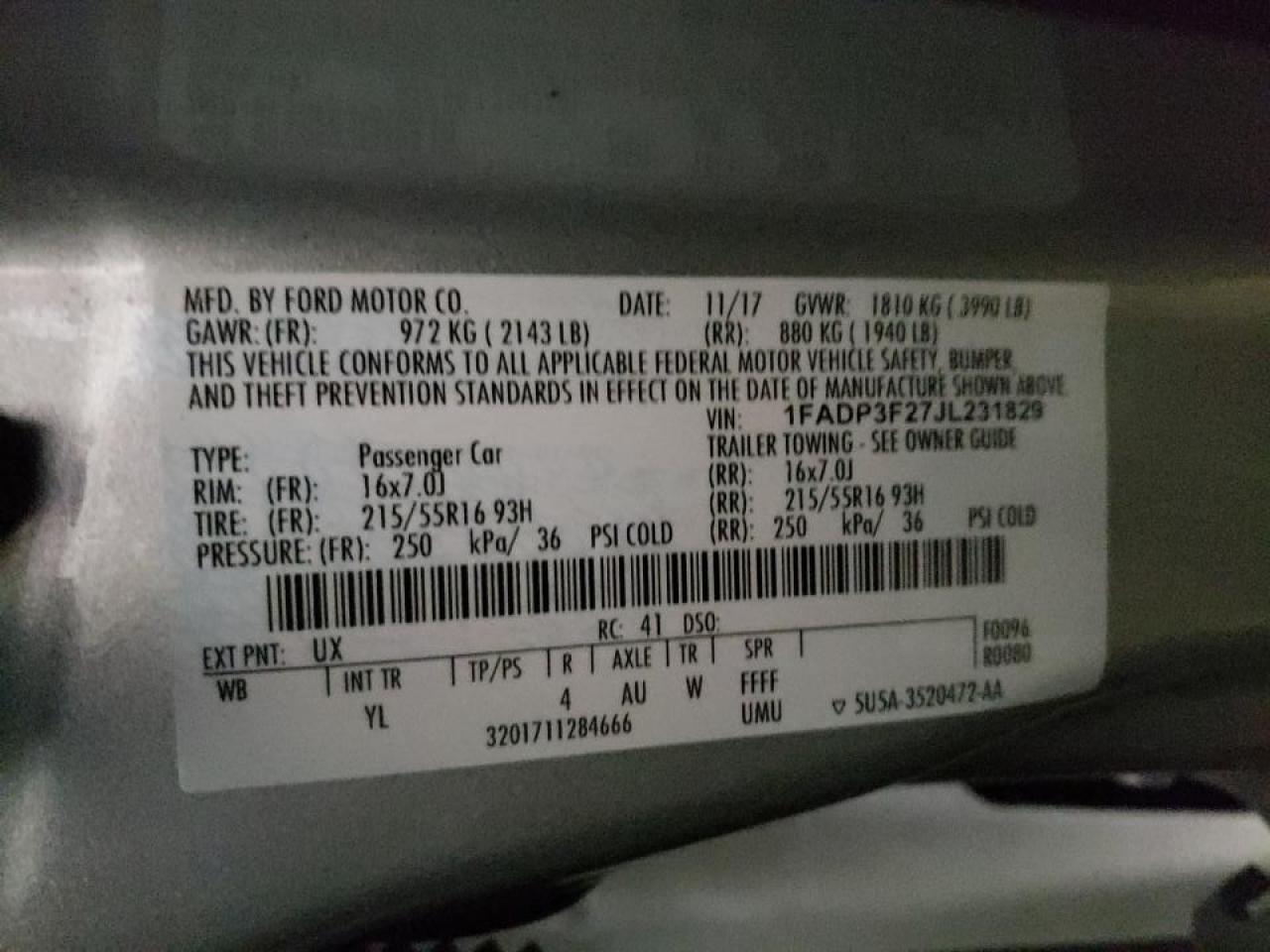 Photo 10 from auction – 2018 FORD FOCUS SE with VIN 1FADP3F27JL231829