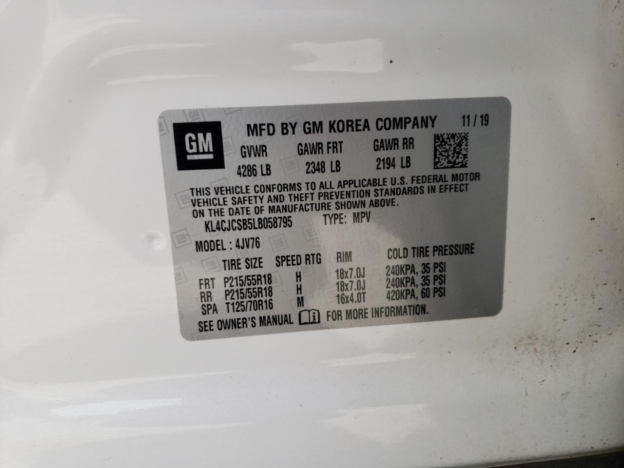 Photo 10 from auction – 2020 BUICK ENCORE ESS with VIN KL4CJCSB5LB058795