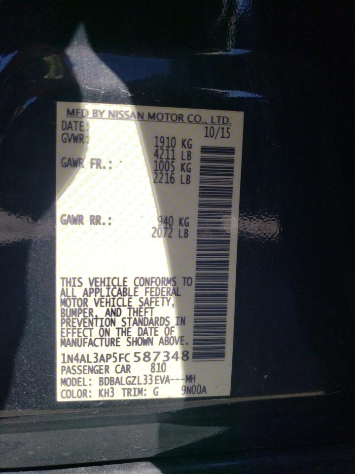 Photo 10 from auction – 2015 NISSAN ALTIMA 2.5 with VIN 1N4AL3AP5FC587348