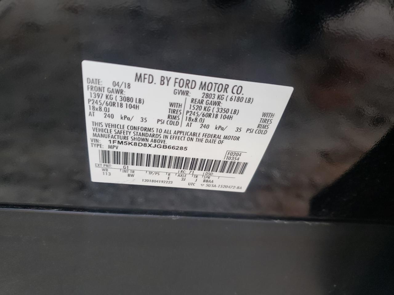 Photo 10 from auction – 2018 FORD EXPLORER X with VIN 1FM5K8D8XJGB66285