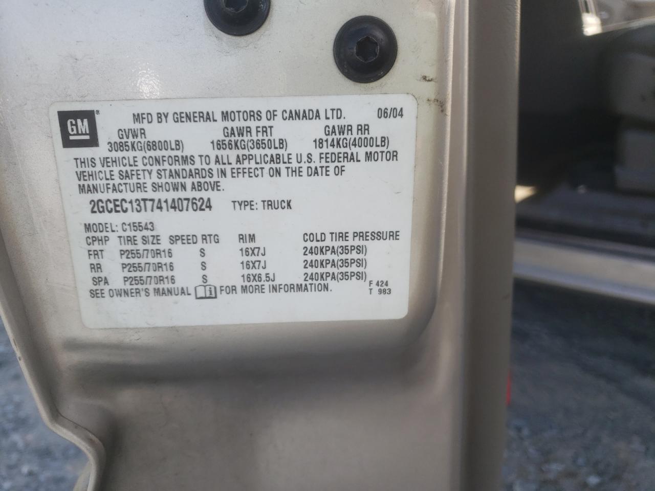 Photo 10 from auction – 2004 CHEVROLET SILVERADO with VIN 2GCEC13T741407624