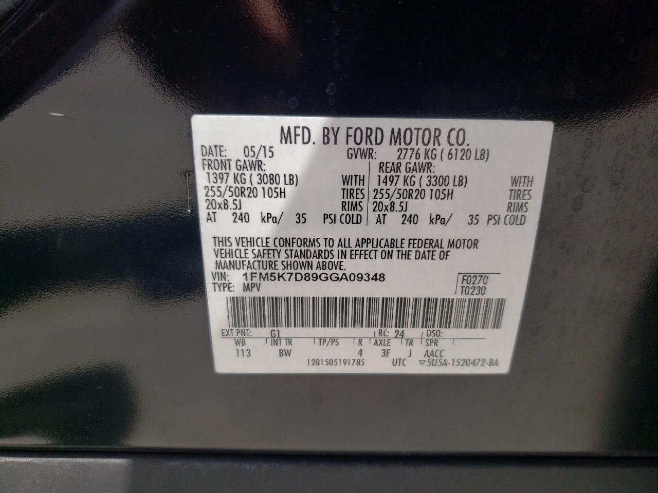Photo 10 from auction – 2016 FORD EXPLORER X with VIN 1FM5K7D89GGA09348
