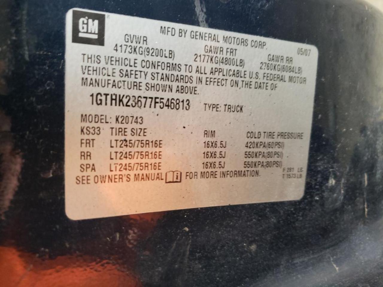 Photo 10 from auction – 2007 GMC SIERRA K25 with VIN 1GTHK23677F546813