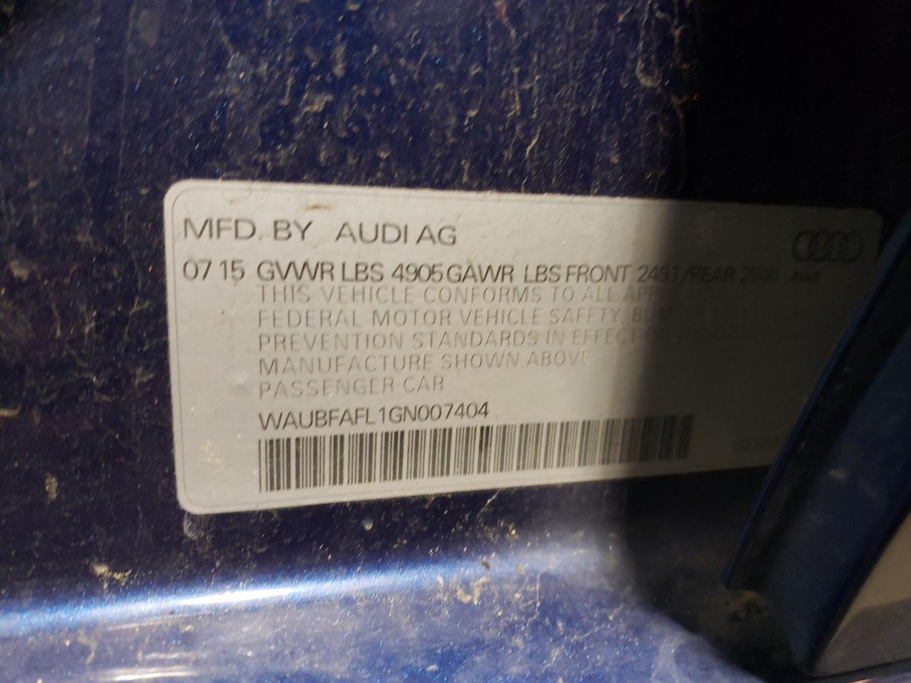 Photo 10 from auction – 2016 AUDI A4 PREMIUM with VIN WAUBFAFL1GN007404