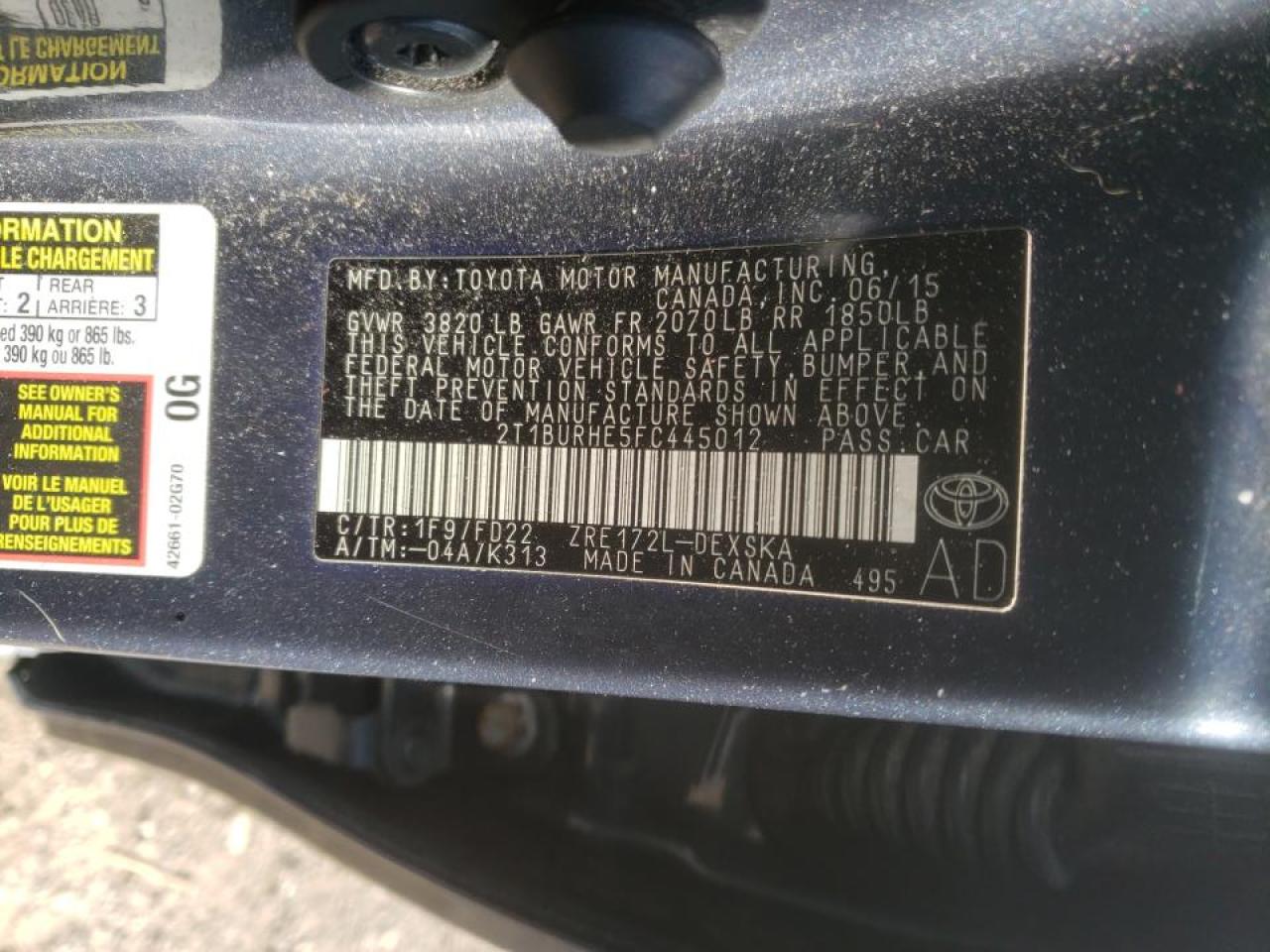 صورة رقم 10 من المزاد - 2015 TOYOTA COROLLA L مع VIN 2T1BURHE5FC445012