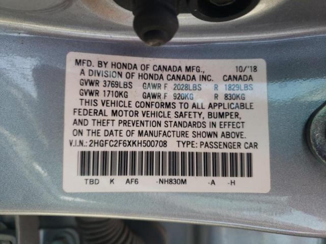 Photo 10 from auction – 2019 HONDA CIVIC LX with VIN 2HGFC2F6XKH500708