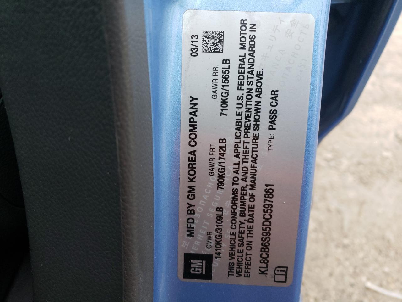 Photo 10 from auction – 2013 CHEVROLET SPARK LS with VIN KL8CB6S95DC597861