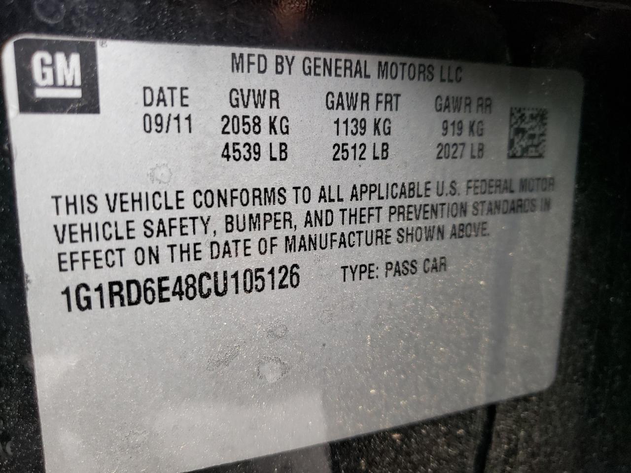 Photo 10 from auction – 2012 CHEVROLET VOLT with VIN 1G1RD6E48CU105126