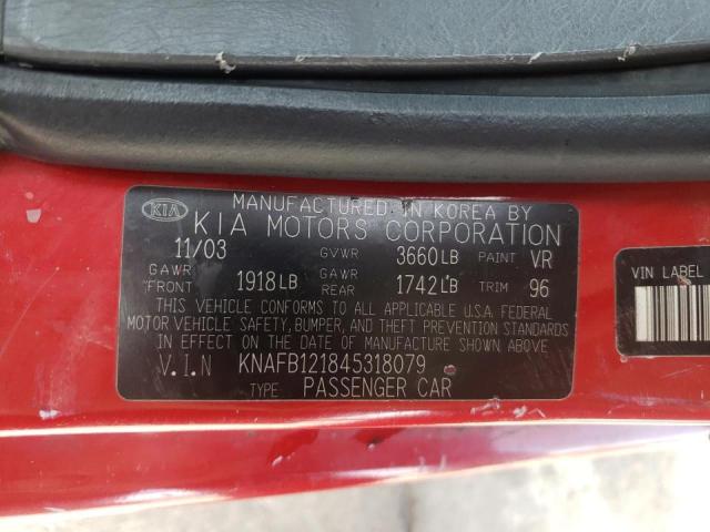 Photo 10 from auction – 2004 KIA SPECTRA BA with VIN KNAFB121845318079