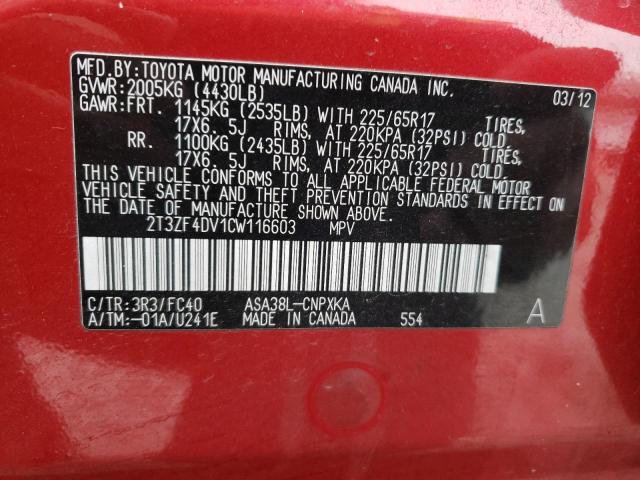 Photo 10 from auction – 2012 TOYOTA RAV4 with VIN 2T3ZF4DV1CW116603