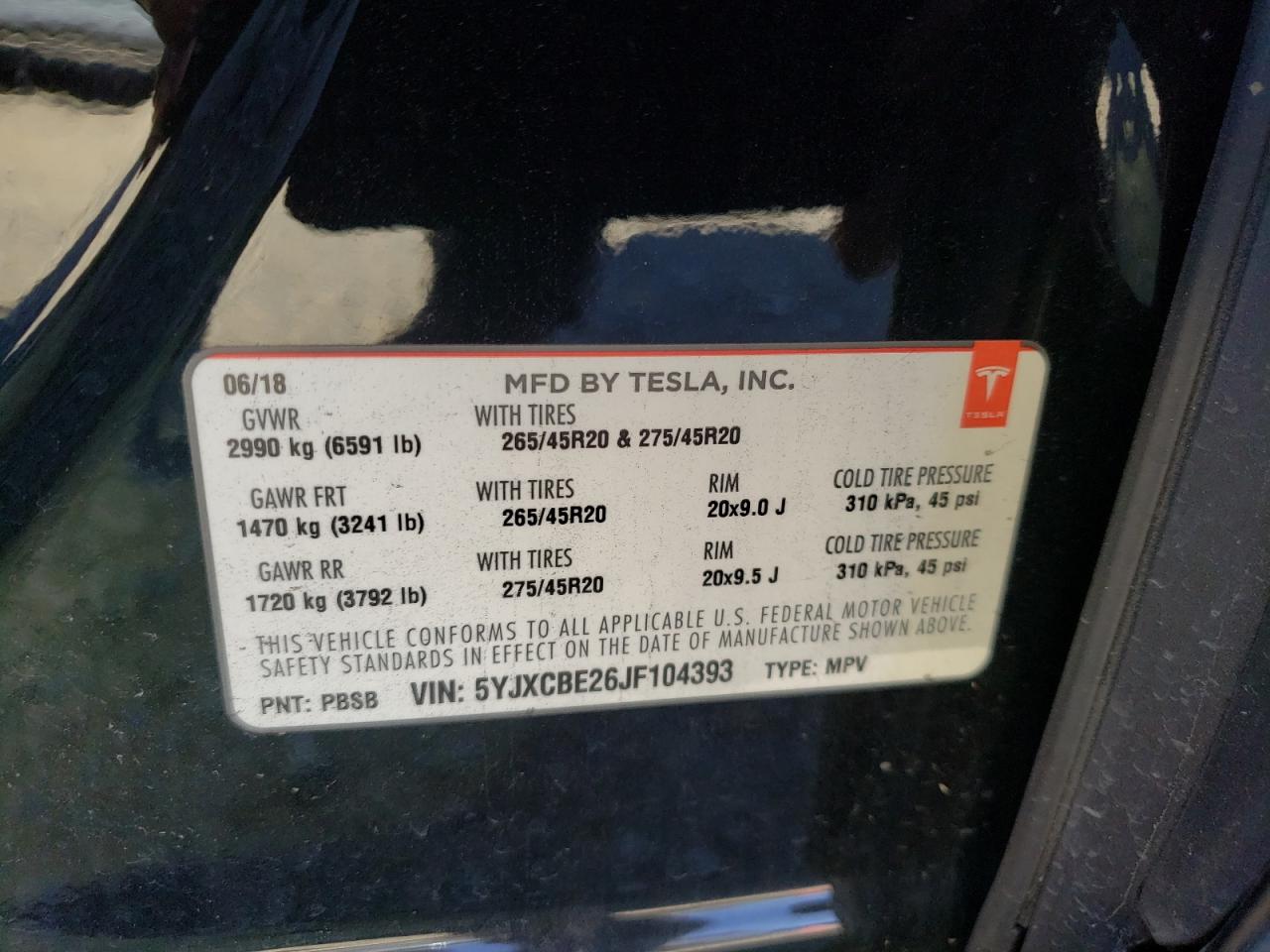 Photo 10 from auction – 2018 TESLA MODEL X with VIN 5YJXCBE26JF104393
