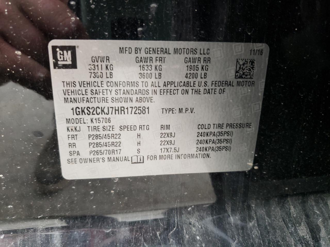Photo 10 from auction – 2017 GMC YUKON DENA with VIN 1GKS2CKJ7HR172581