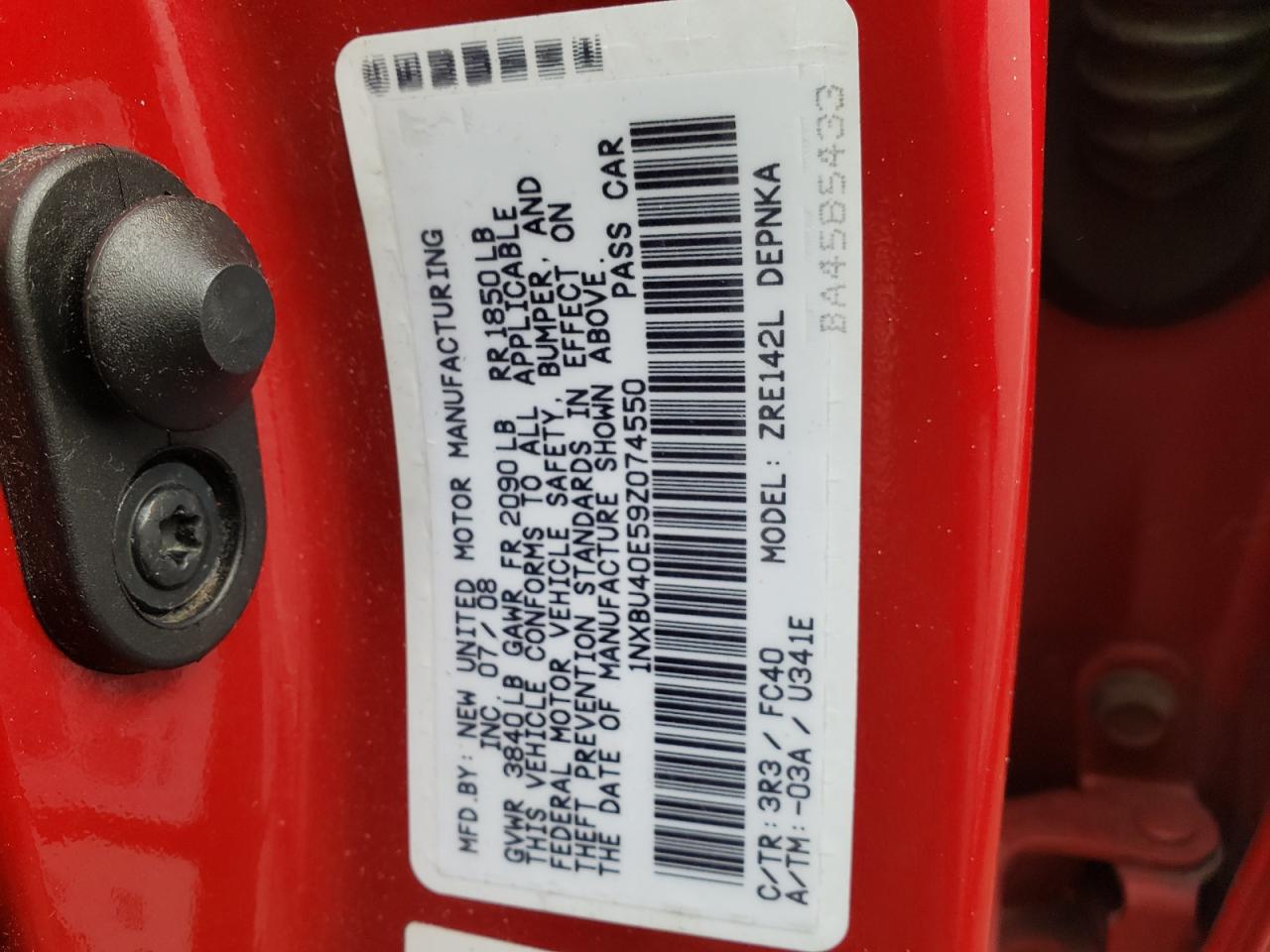 Photo 10 from auction – 2009 TOYOTA COROLLA BA with VIN 1NXBU40E59Z074550