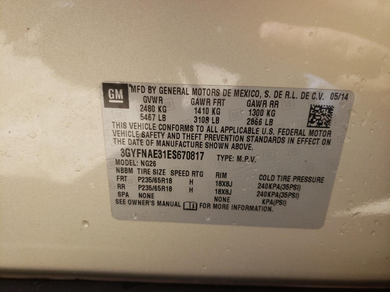 Photo 10 from auction – 2014 CADILLAC SRX with VIN 3GYFNAE31ES670817