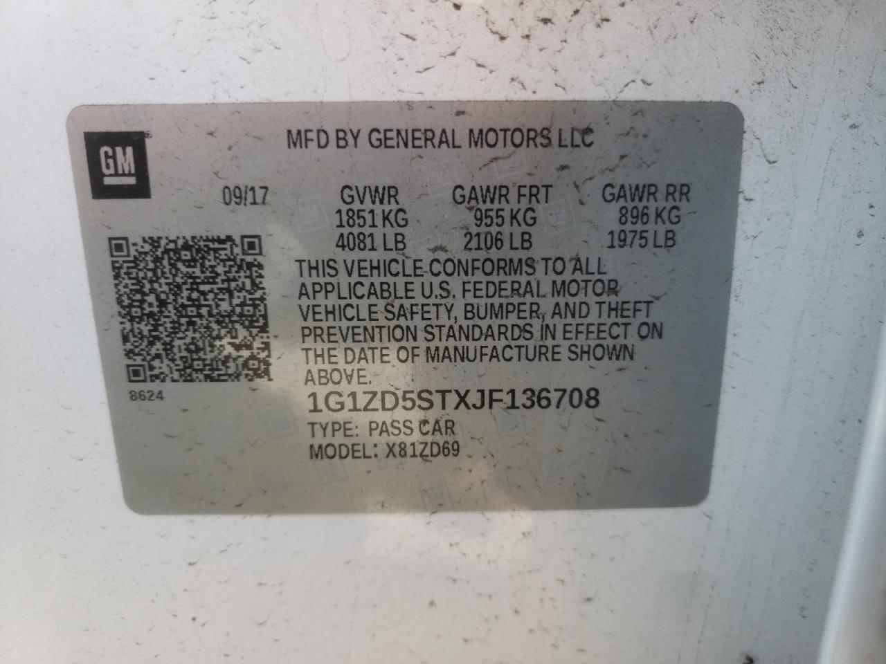 Photo 10 from auction – 2018 CHEVROLET MALIBU LT with VIN 1G1ZD5STXJF136708