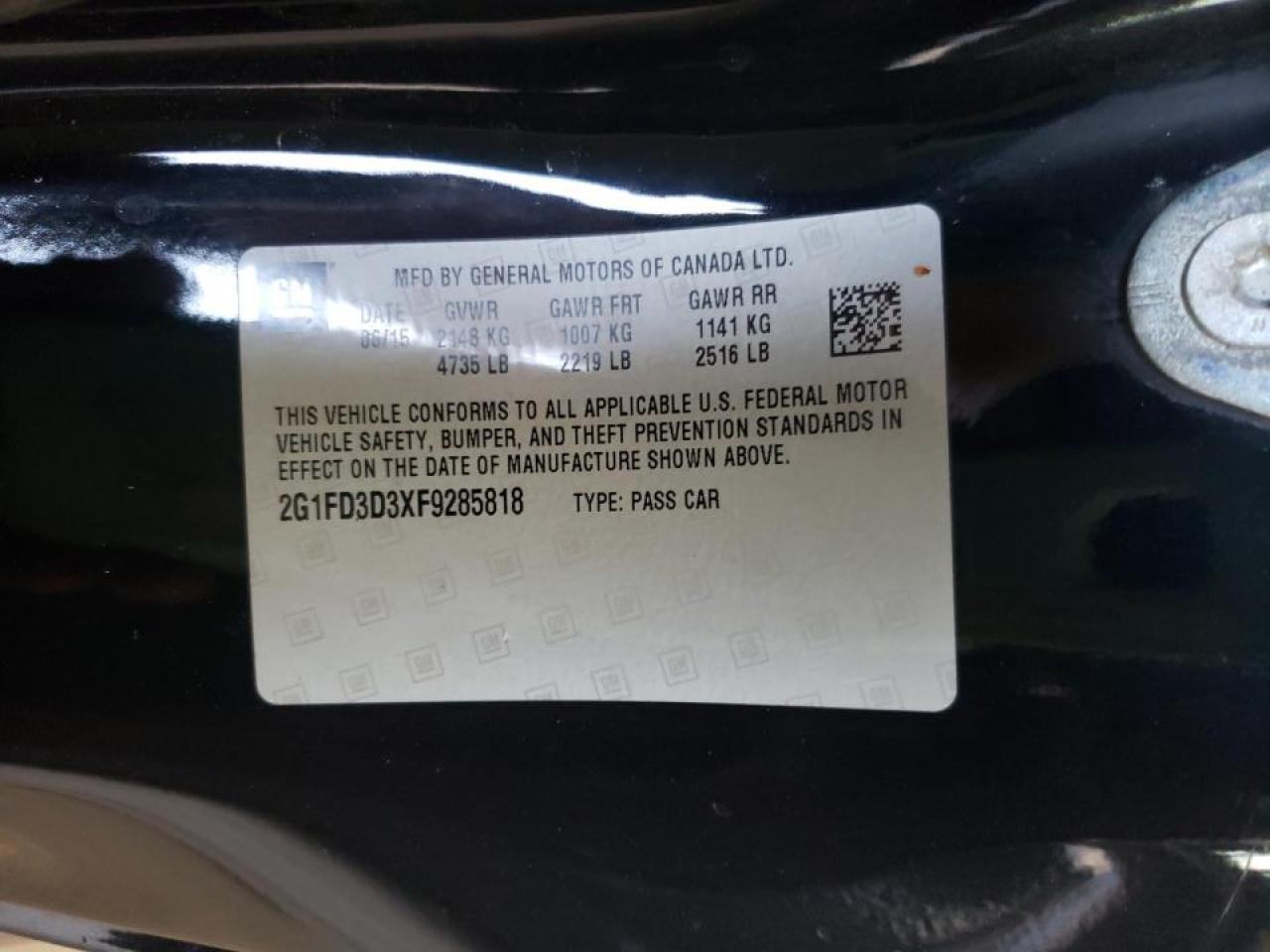 Photo 10 from auction – 2015 CHEVROLET CAMARO LT with VIN 2G1FD3D3XF9285818