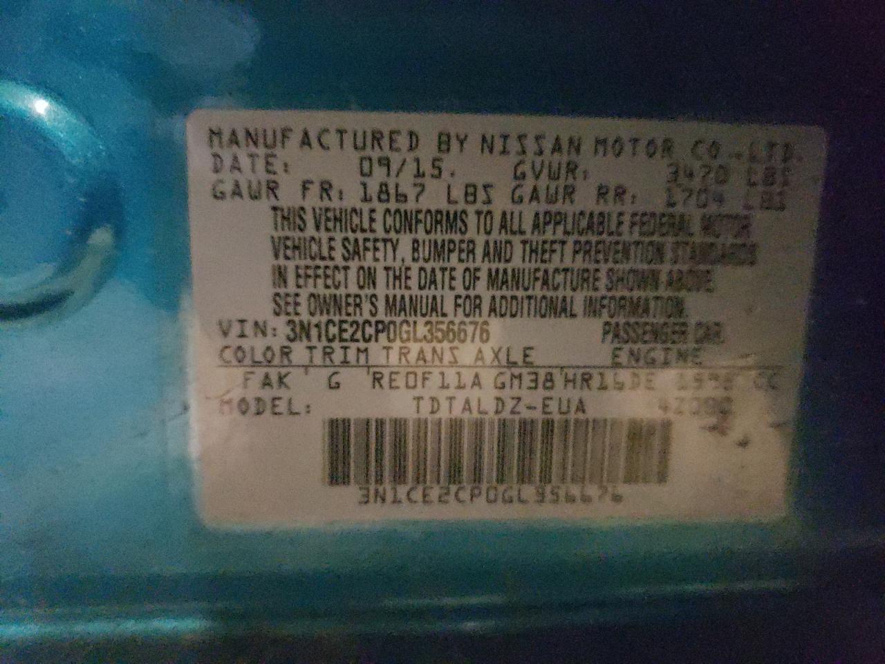 Photo 10 from auction – 2016 NISSAN VERSA NOTE with VIN 3N1CE2CP0GL356676