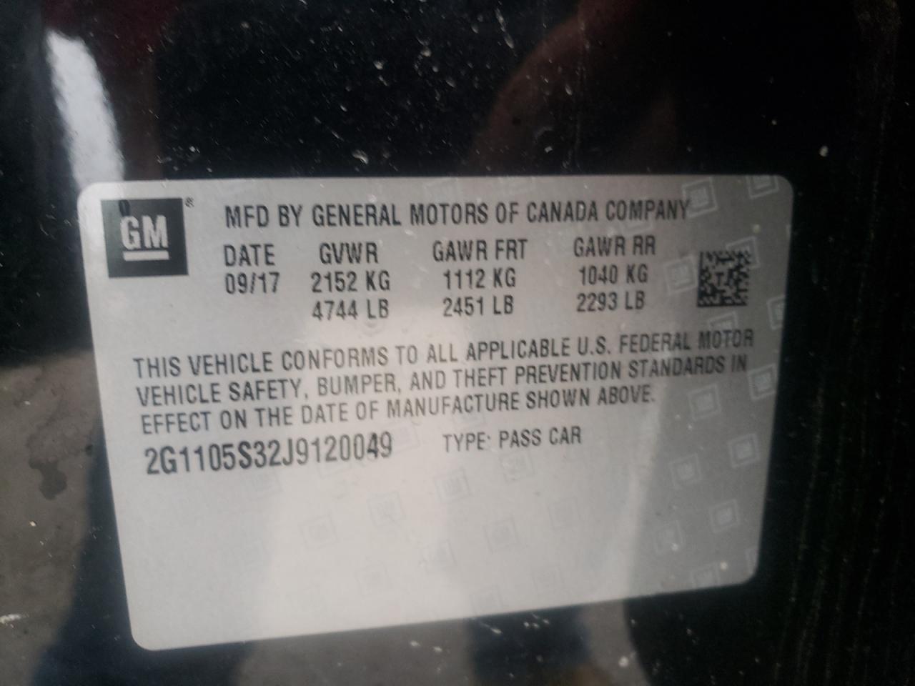 Photo 10 from auction – 2018 CHEVROLET IMPALA LT with VIN 2G1105S32J9120049