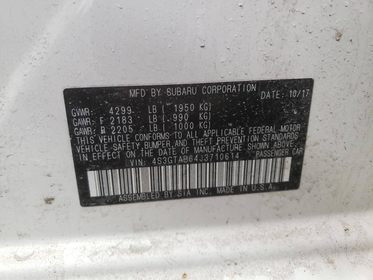 Photo 10 from auction – 2018 SUBARU IMPREZA PR with VIN 4S3GTAB64J3710614