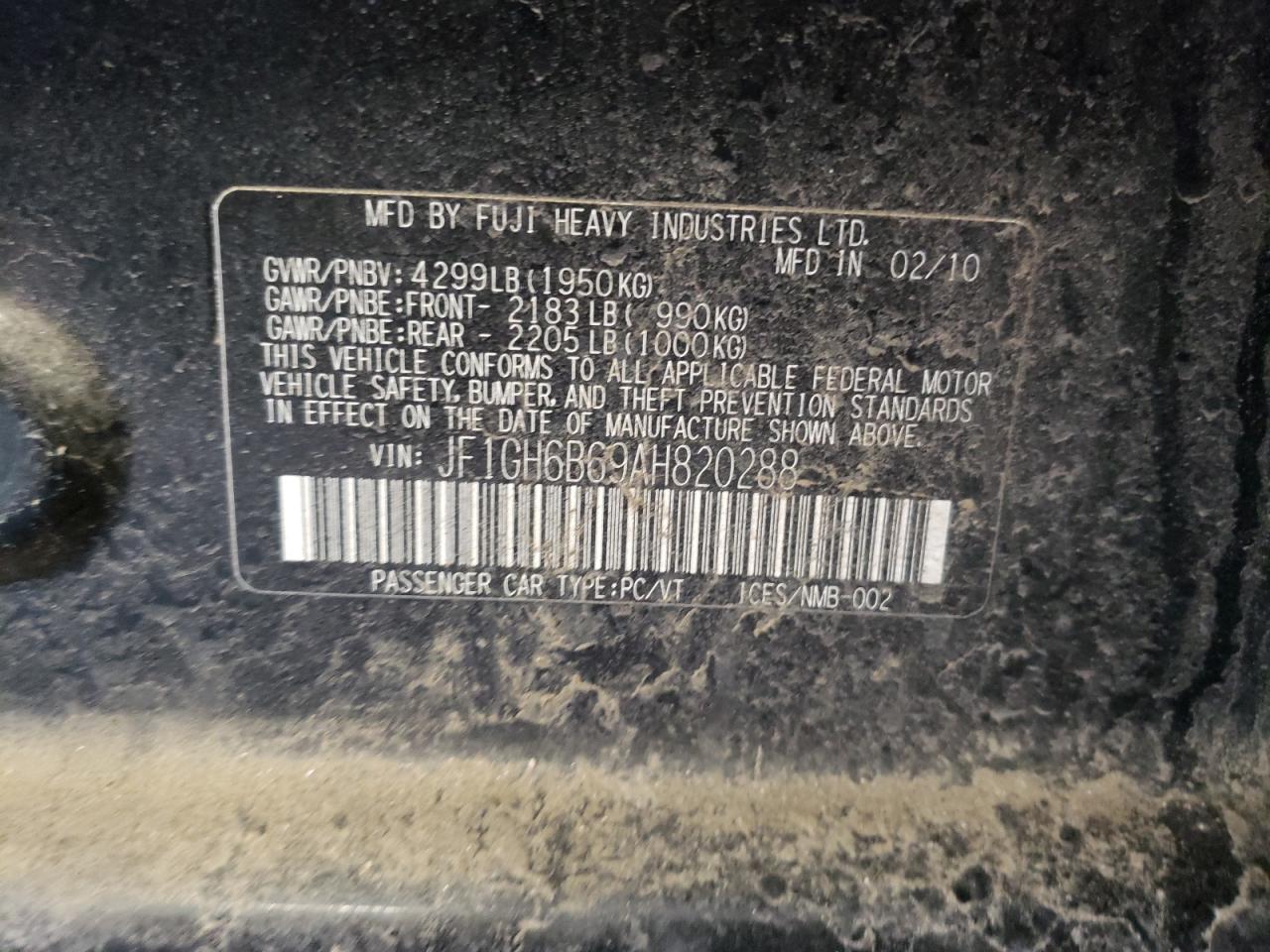 Photo 10 from auction – 2010 SUBARU IMPREZA 2. with VIN JF1GH6B69AH820288