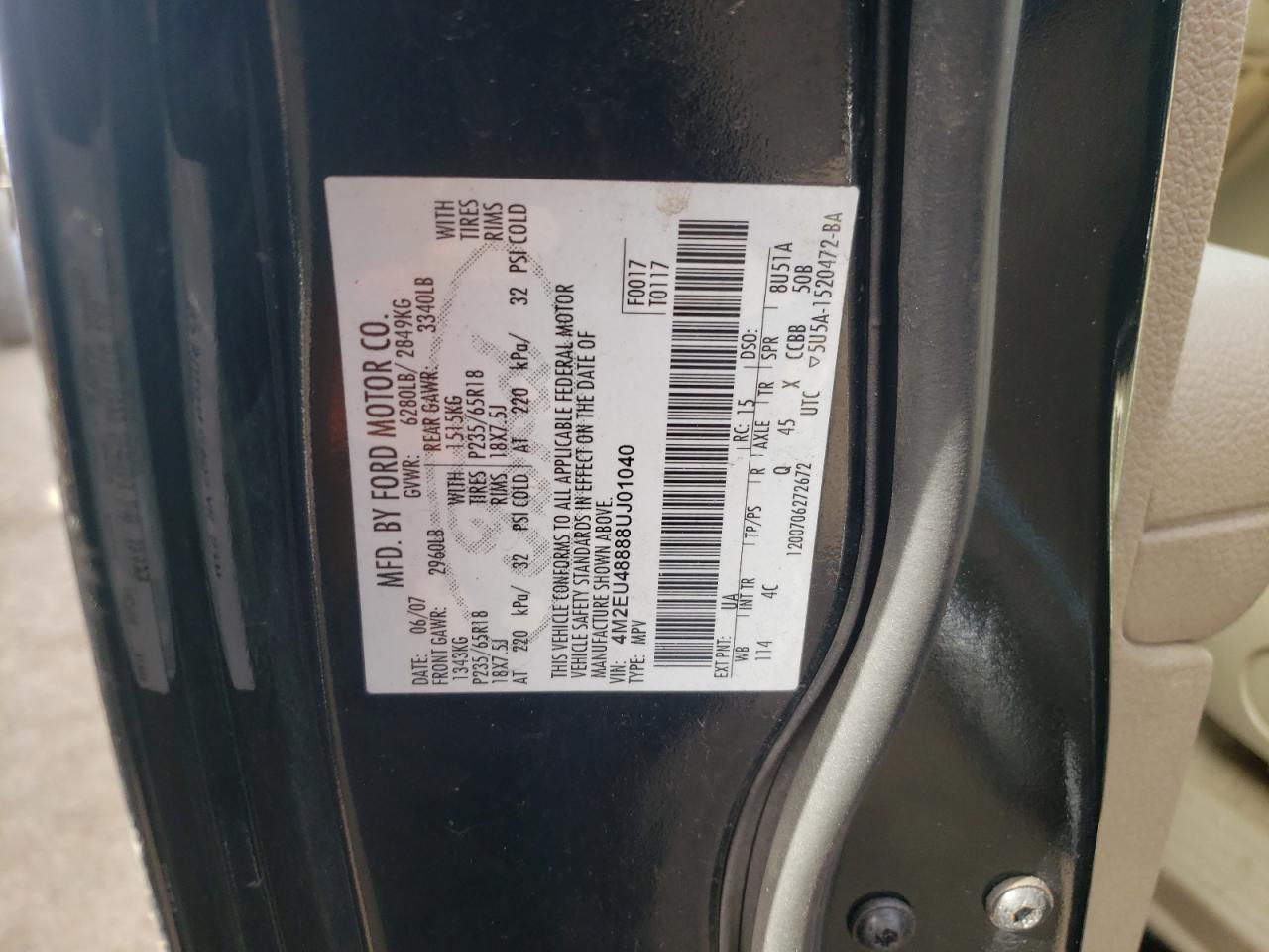Photo 10 from auction – 2008 MERCURY MOUNTAINEE with VIN 4M2EU48888UJ01040