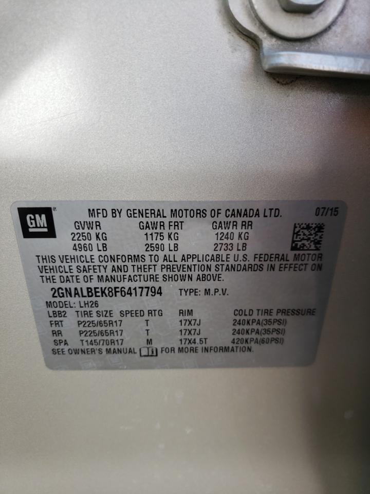 Photo 10 from auction – 2015 CHEVROLET EQUINOX LT with VIN 2GNALBEK8F6417794